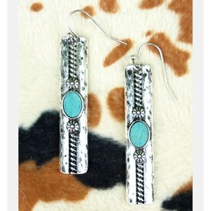 NEW Monterey Silvertone & Turquoise Southwestern Bar Fish Hook Earrings